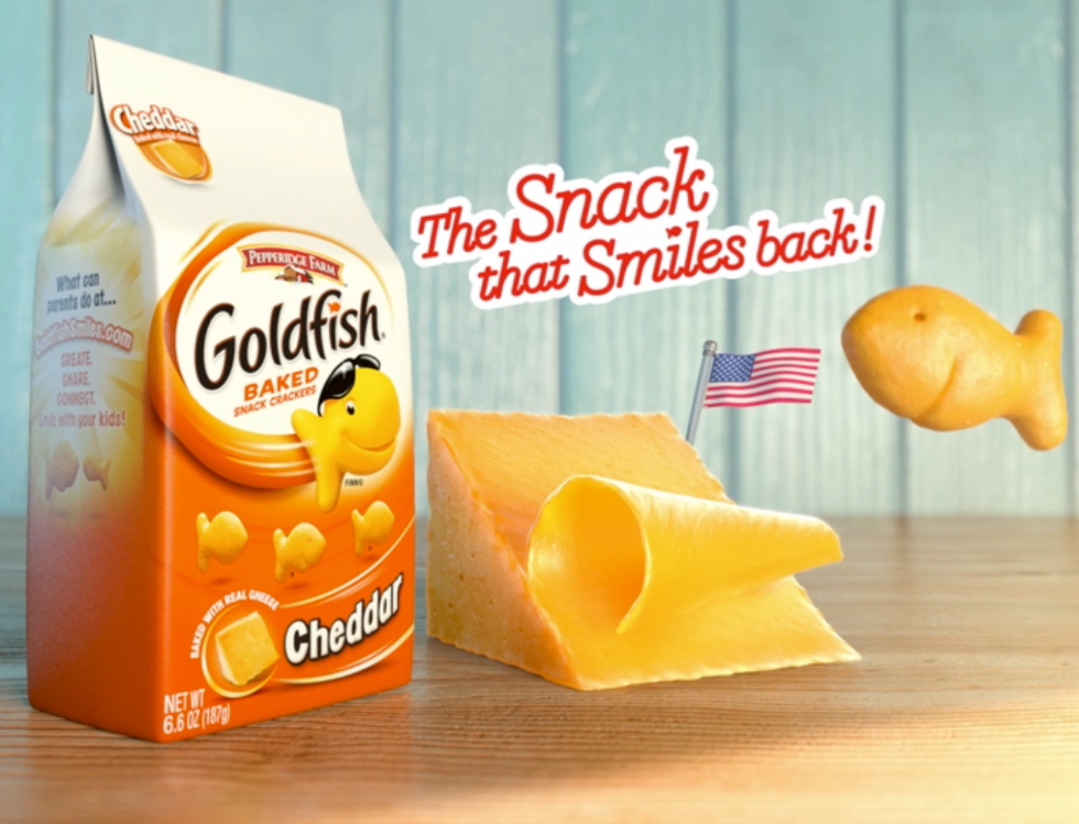 Goldfish slogn The Snack that Smiles Back